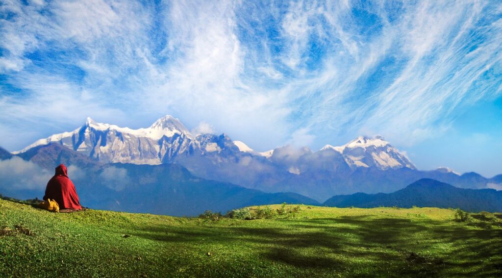 monk, snow mountain, meditation